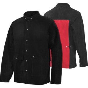 Men's Black Cowhide Leather Welding Flame Resistant Heavy Duty Split Jacket